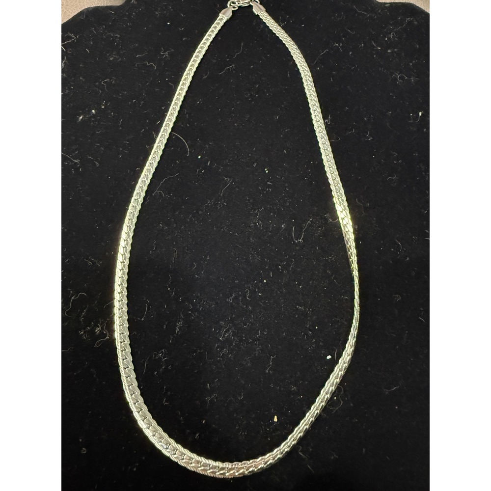 925 Sterling Silver Herringbone Chain Necklace Flat Liquid Silver‎ 18.5 Inch